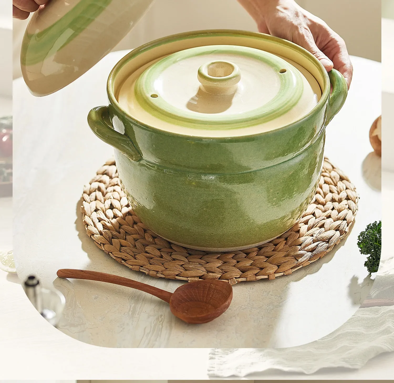 casserole double-lid casserole micro-pressure double-ear stew ceramic pot