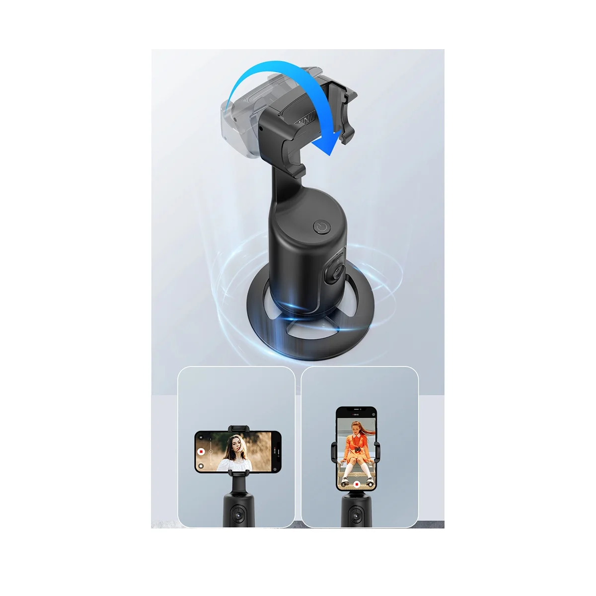 Adjustable P01 Can Ai Face Recognition 360° Cell Phone PTZ Live Selfie God Panoramic Follow the Camera Anti-Shake,Black