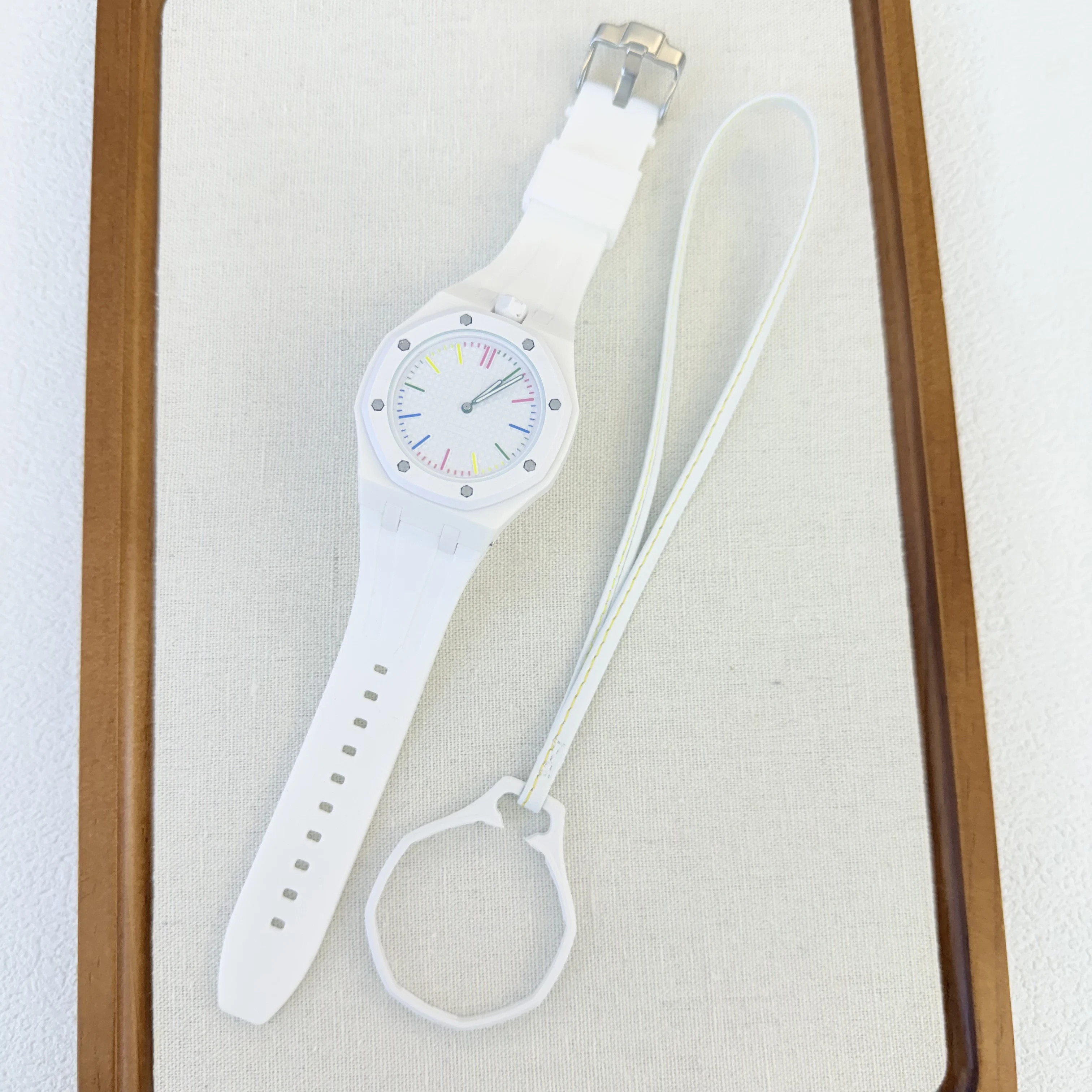 Compatible with Swatch X Audemars Piguet Royal Pop Octagonal Bio-Ceramic Silicone Strap Quartz Watch, Integrated Protective Bezel, Sweat-Resistant and Durable Watch Band, Unisex Replacement Accessory, Set Includes Matching Color Leather Strap + Watch Gift Box