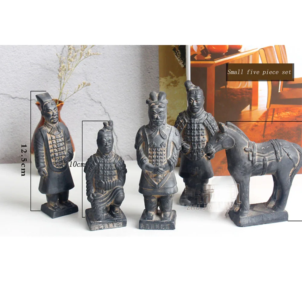 pottery clay material Artificial Emperor Qin's Terracotta Warriors of  5 piece sets pottery clay handicrafts ornaments