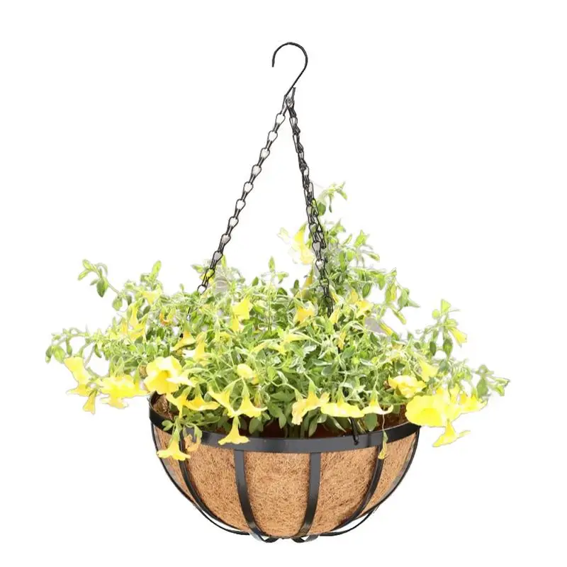 Coconut Brown Round Iron Chain Hanging Basket Flower Pot, European Creative Meat Green Plant Hanging Blue Flower Pot