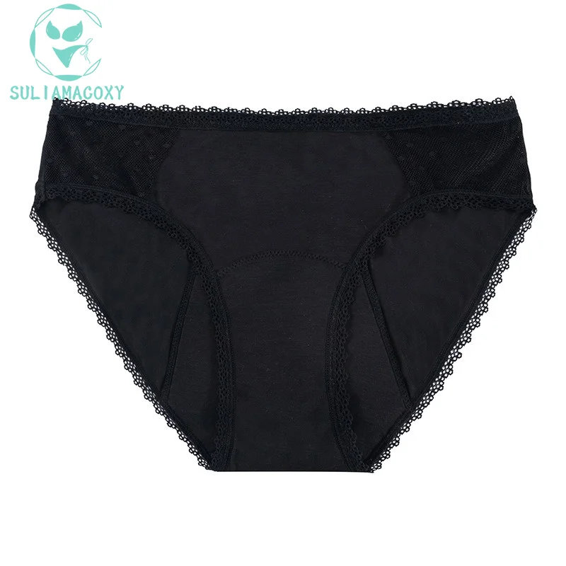 Lace Period Panties Bamboo Fiber Menstruation Anti Side Leakage Skin-friendly Women Four Layers