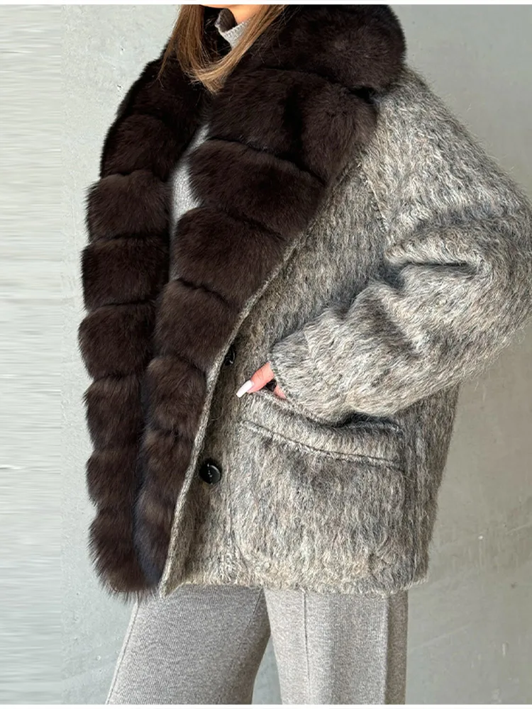

Women Fake Fur Gray Series Cotton Padded Warm Jacket Elegant Vintage Trendy Thick Jacket New Lady High Street Commute Clothes