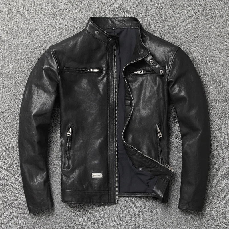 shipping.Sales vintage tanned Free Sheepskin clothes .men leather jacket,casual men's genuine leather coat,cheap biker