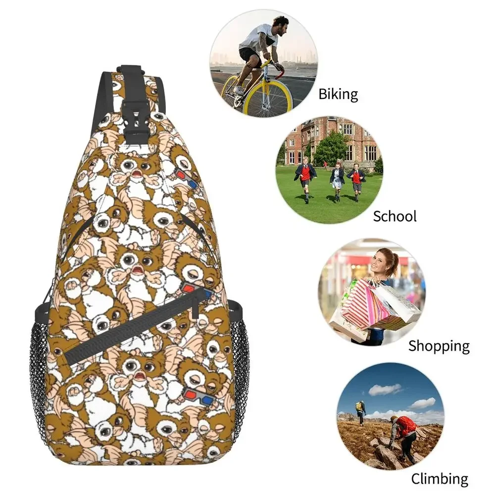 Cute Gizmo Gremlins Pattern Sling Chest Bag Horror Mogwai Movie Shoulder Crossbody Backpack for Men Cycling Camping Daypack