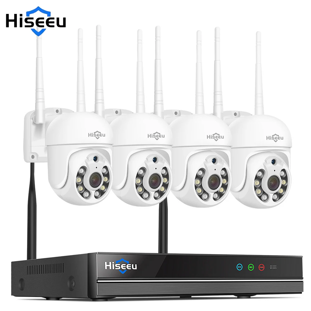 Hiseeu-sistema CCTV inalámbrico de 5MP, 10 canales, NVR, WiFi, vigilancia de seguridad, Kit de sistema de cámara HD, cámaras IP PTZ de visión nocturna a todo Color