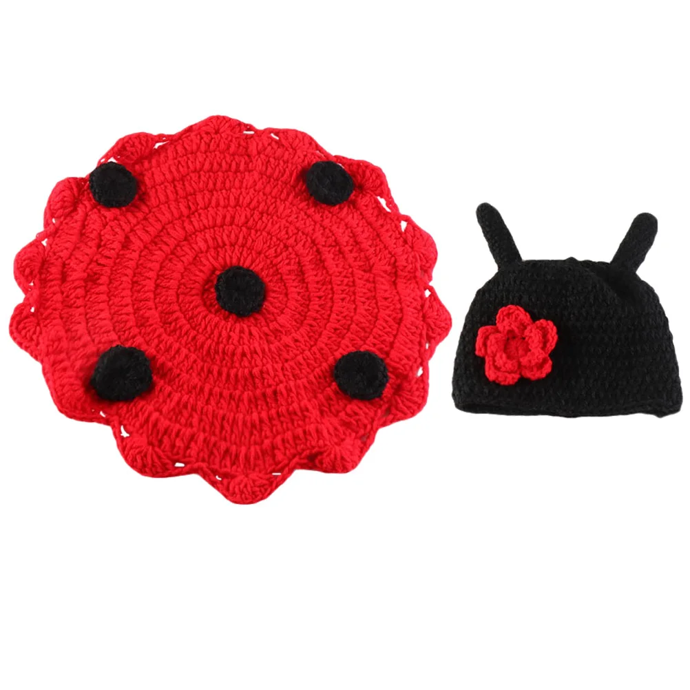 

1Set Ladybug Photography Prop Soft Elastic Crochet Hat Photo Shoot Outfit Ladybug Photography Prop