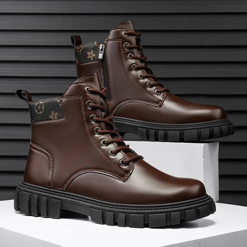 

Кожаная обувь с круглым носком, повседневные кроссовки, высокие ботинки, рабочая одежда, модные ботильоны, зимние ботинки для мужчин, мягкие и удобные