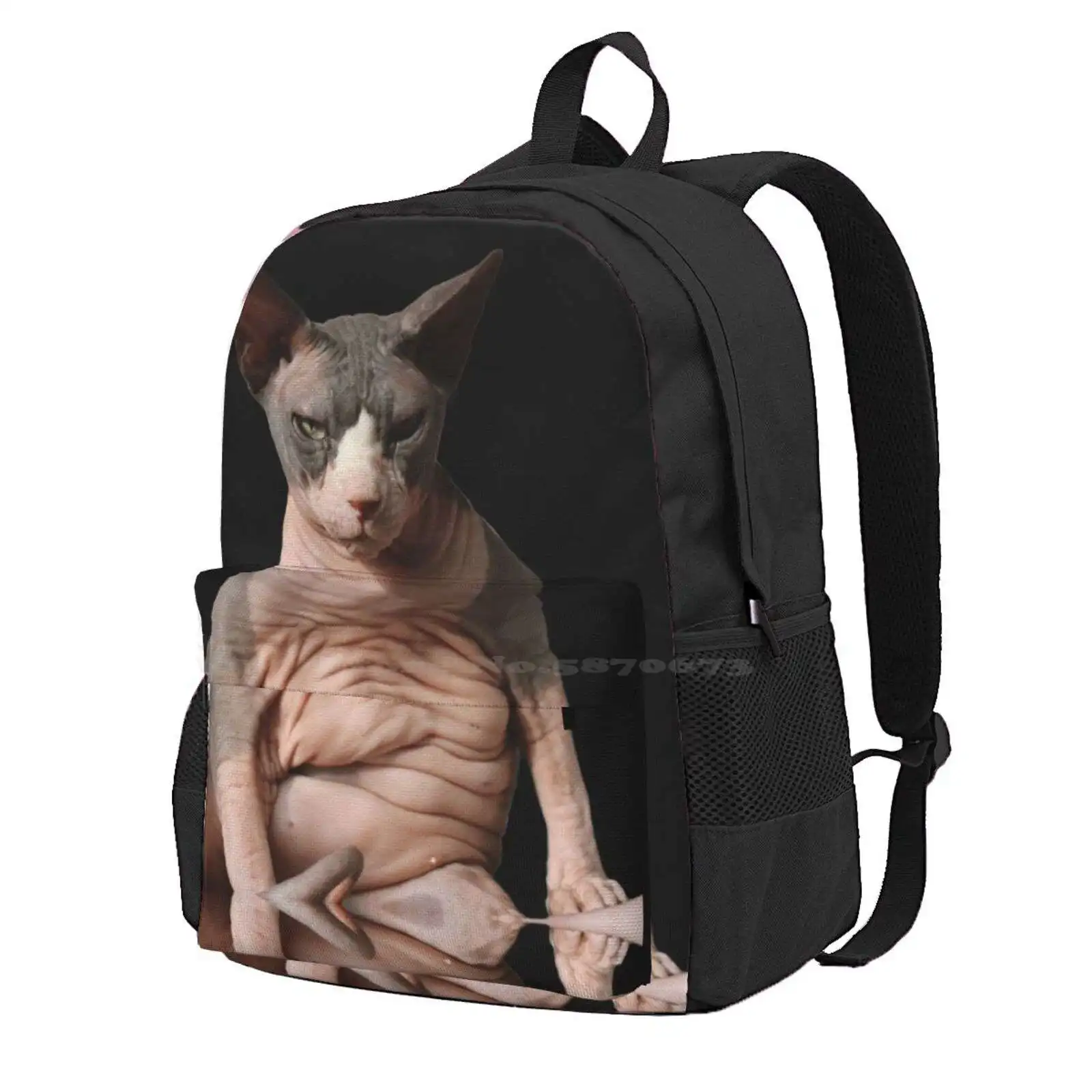 

Giant Hairless Cat Hot Sale Schoolbag Backpack Fashion Bags Hairless Cat Sphynx Cat Confident Silly Quirky Cowboy The Sphynx