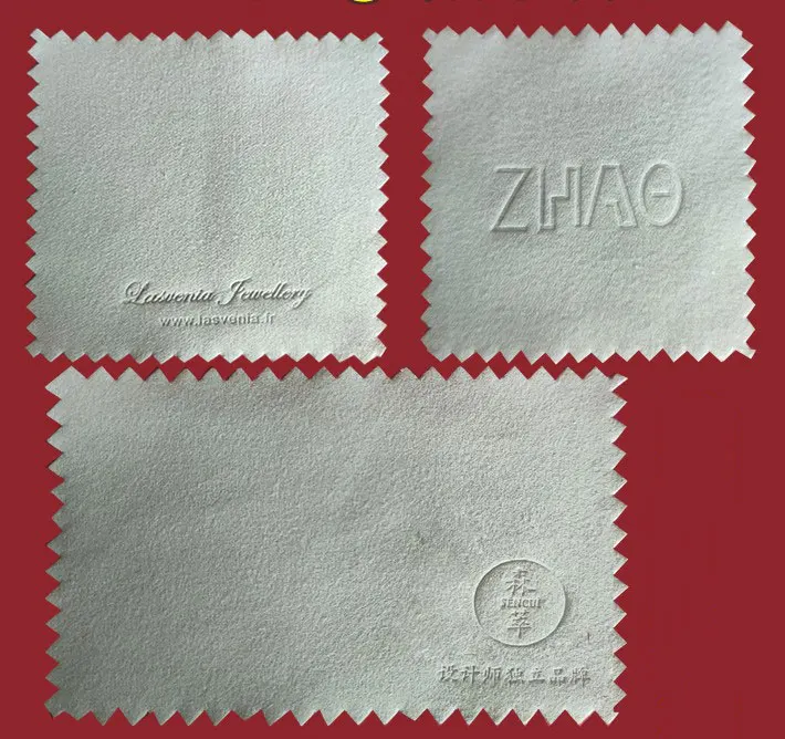 Press Emboss LOGO 500pcs 8*8cm Silver Polish opp bags Cloth for Jewelry Cleaner Blue Microfiber suede  fabric material