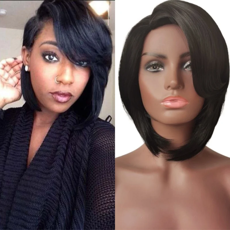 Fashionable for Women, Slightly Curly Short , Straight Hair with Side Parting Wig