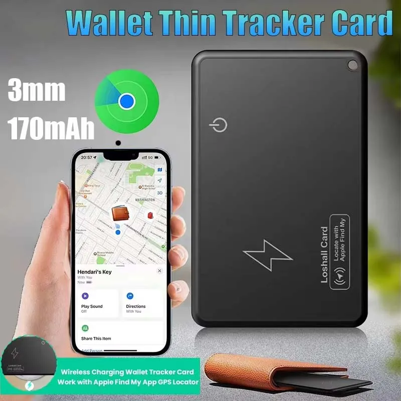 

Беспроводная зарядка, отслеживание местоположения, кошелек-трекер, карта, водонепроницаемый GPS-локатор, работает с Apple Find My Bluetooth-трекером