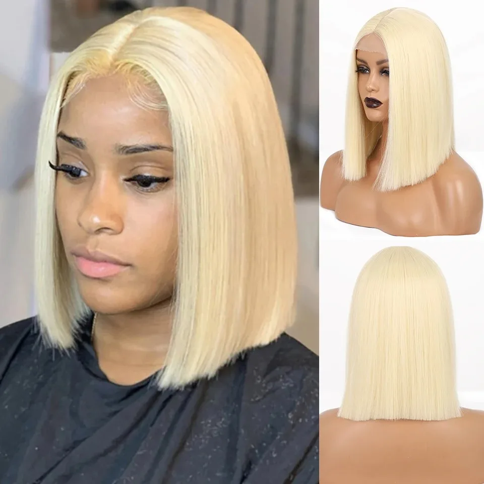 Honey Blonde Colored Blonde Straight Short Bob Human Hair Wig 13×4 HD Transparent Lace Front Human Hair Remy Wig 180 Density