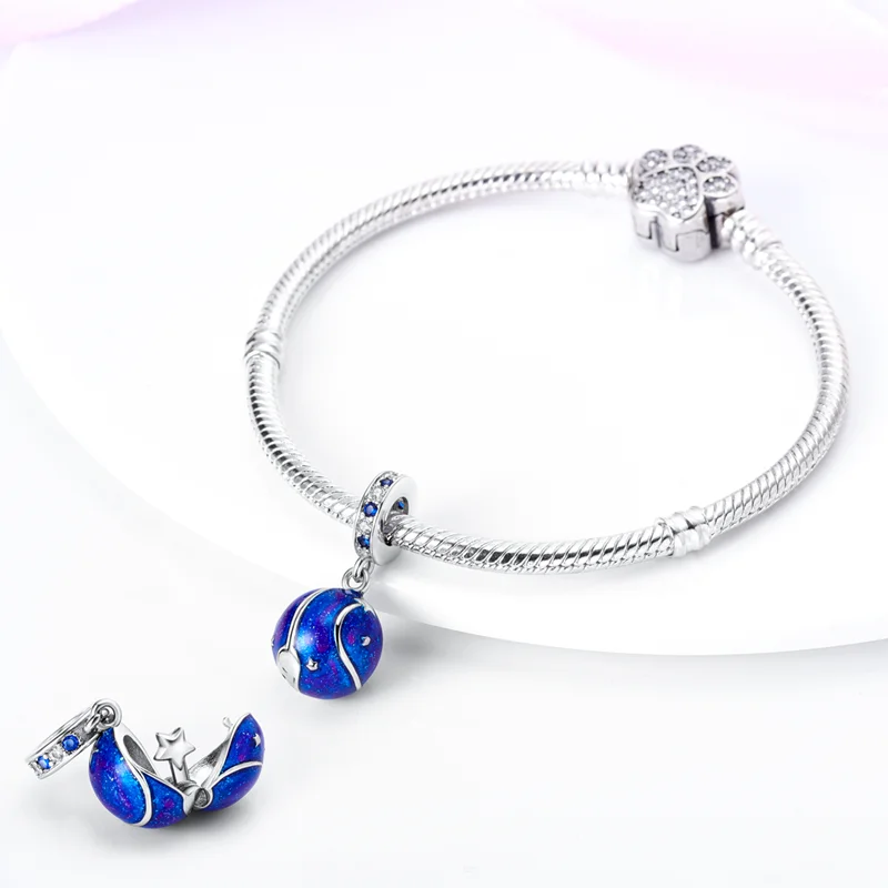 100% Sterling Silber glänzend magisches Auge schillernd blau Zirkon Charme Original geeignet für Pandora Armband DIY