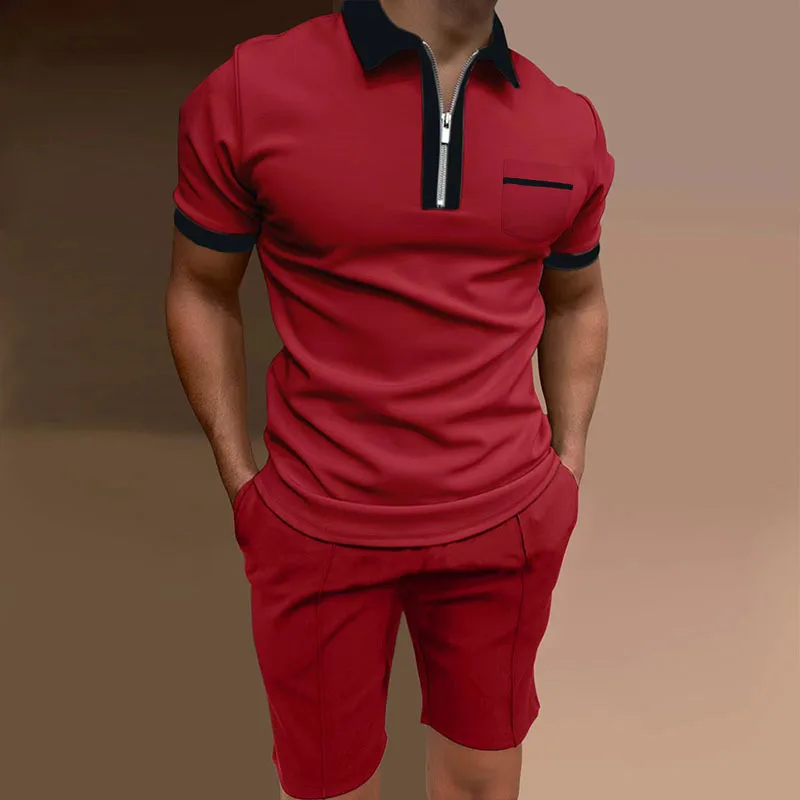 2024 Fashion solid Color lapel short sleeve suit casual beach Men short sleeve Top breathable Shorts