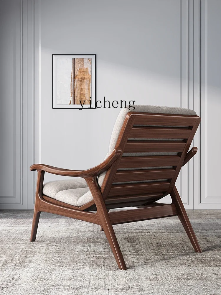 LYY Wood Recliner Leisure Chair New Chinese Style Lunch Break Home Single Balcony Lazy Bone Chair Sofa