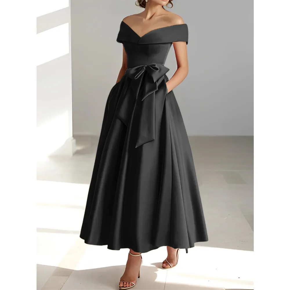 Customized A Line Mother of Birde Dresses 2026 for Wedding Women Bow Off Shoulder Elegant Evening Dress Luxury Formal Party Gown