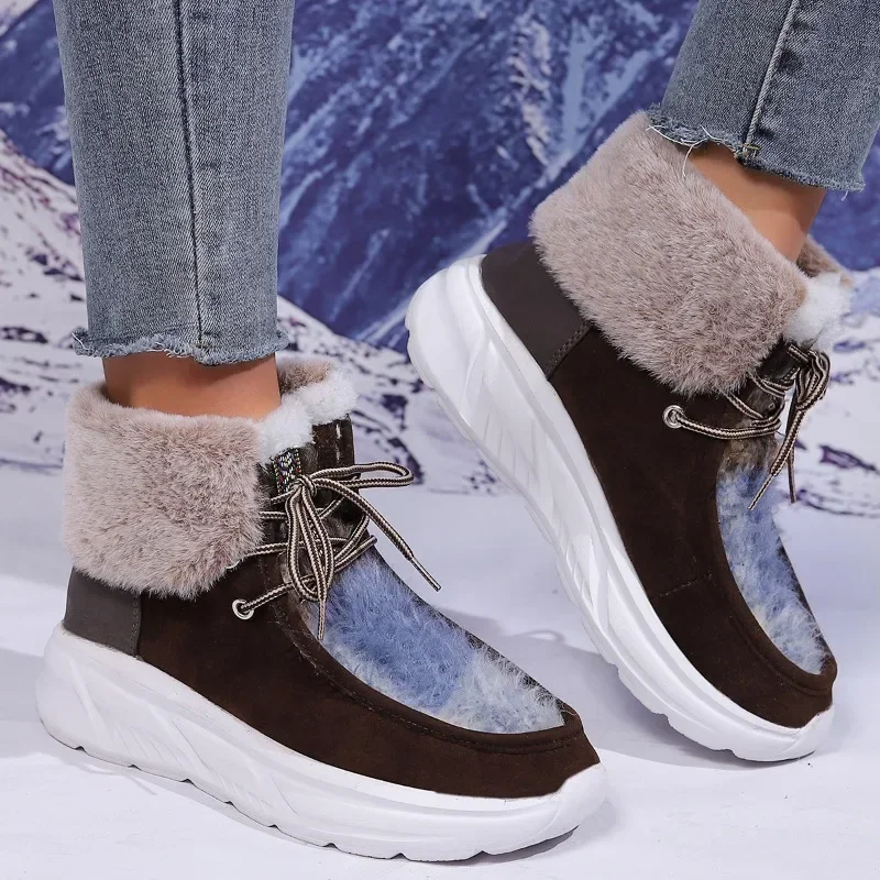 New High-top Snow Boots 2024 Fashion Flock Plush Women Shoes Winter Warm Chelsea Women's Boots Non-slip Booties Ladies Sneakers