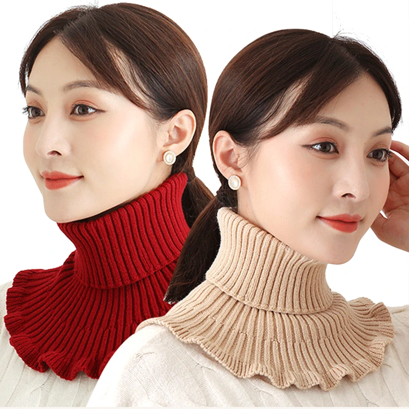 

New Female Winter New Products Thickened Protection Cervical Spine Solid Color Stretch Knitted False Collar Wool High Collar