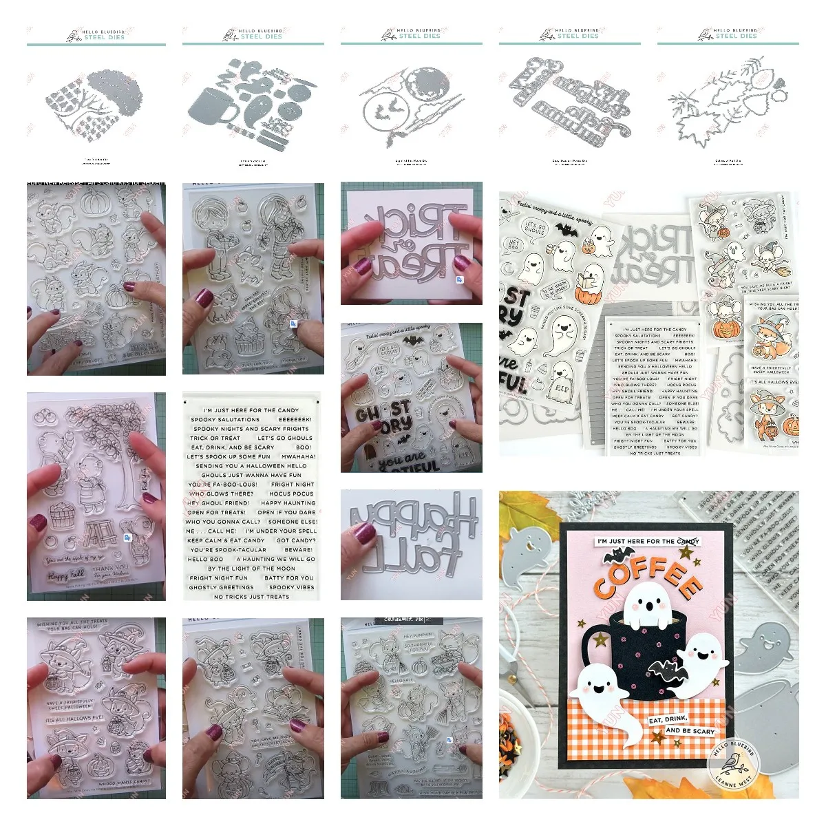 Halloween Word Strips Spooks Candy Mice Farm Tree Builder Cuts Dies and Clear Stamps DIY Making Greetins Cards Scrapbooking Mold