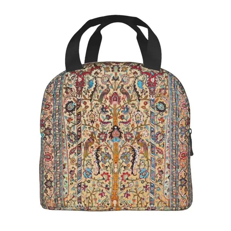 Antique Silk Persian Carpet Resuable Lunch Box for Bohemian Turkish Ethnic Kilim Cooler Thermal Food Insulated Lunch Bag Kids