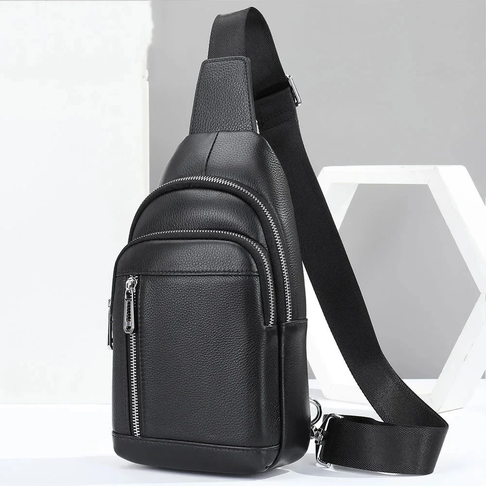 Men's Motorcycle Bag Sports Shoulder Genuine Leather Chest Ins Hot Sell Men Sling Pack Single pack