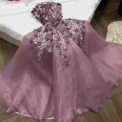 Saudi Arabia Evening Gown Dearin Strapless A-line Floor Length Skirts Applique Flower Bespoke Occasion Dresses Formal Prom Dress