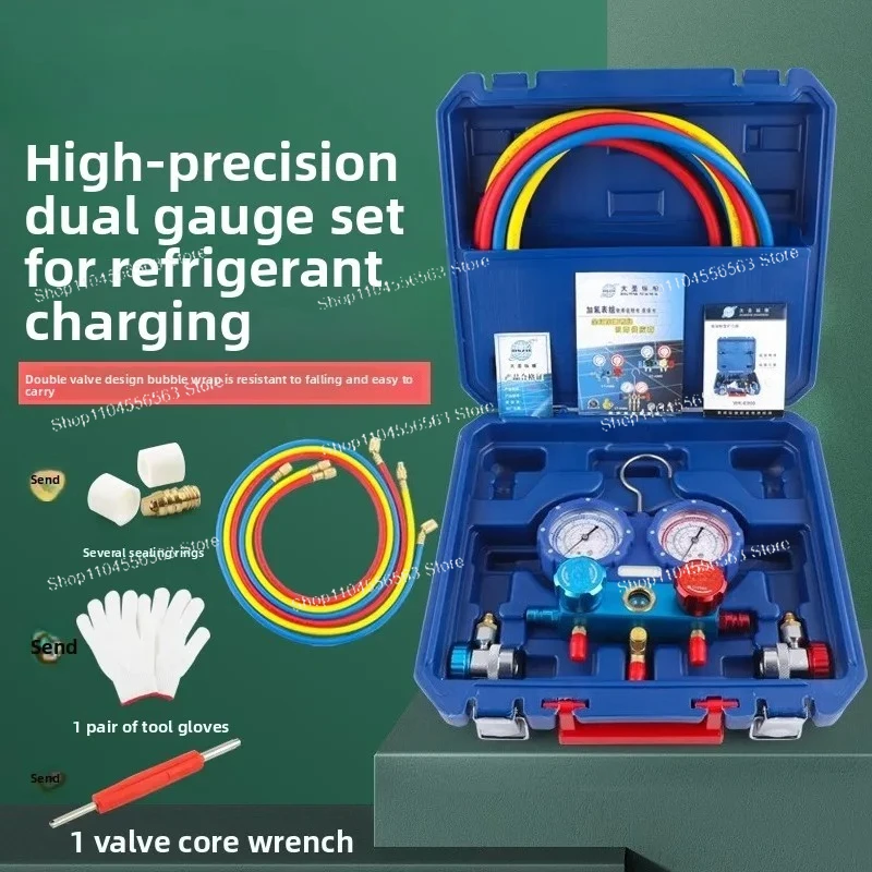 WK-P6002S AC Refrigerant Gauge Set, Accurate Dual Manifold with Anti Collision Design for R410A and Other Coolants