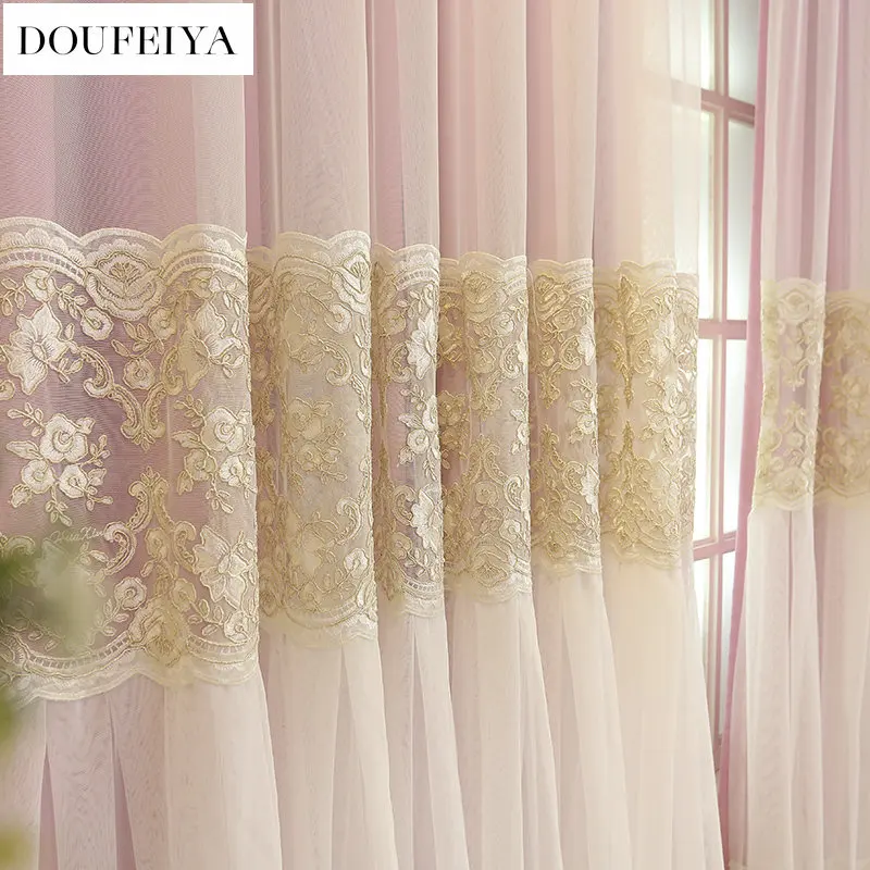 

Современные кружевные роскошные розовые двухслойные шторы в стиле принцессы для девочек, гостиной, спальни, столовой, оконные шторы, затеняющие на заказ