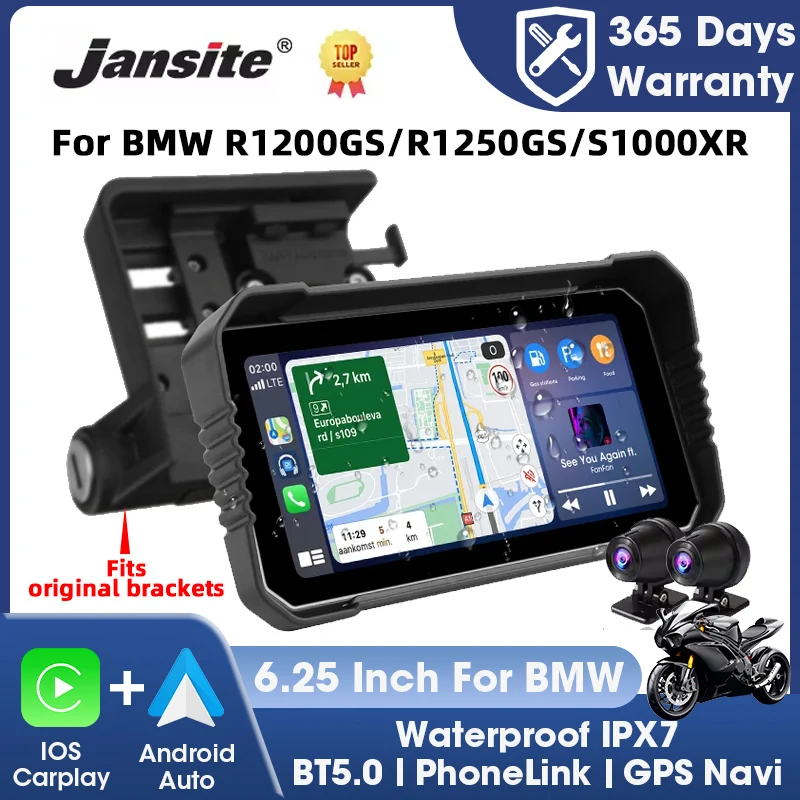 Navigatore GPS per Moto da 6,25 Pollici per BMW R1200GS/ R1250GS/ R1300GS /S1000XR con Carplay Wireless e Android Auto, Impermeabile IPX7