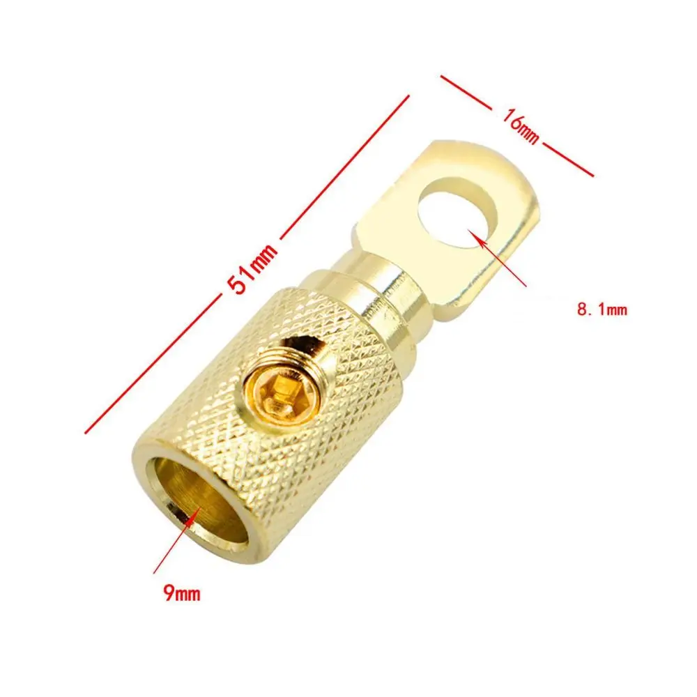 Pure copper 4 Gauge Terminals Gold-plated 4 Gauge Gold Ring Set Screw Yellow Battery Ring Terminals Car audio modification