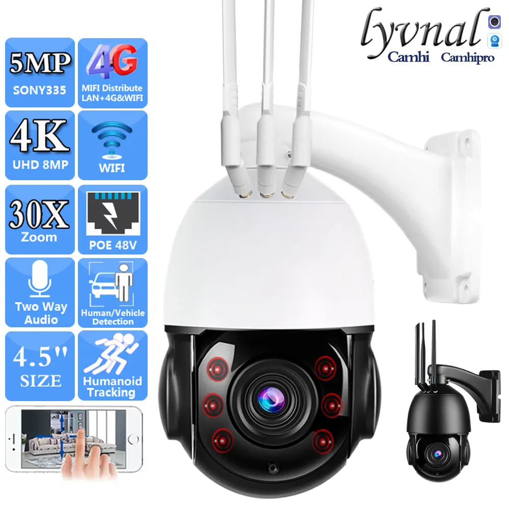 RU.Sony415 4K 8MP 3G 4G SIM Card Wireless Security IP Cam Wifi PTZ Dome 30X Auto Zoom 5MP POE Two Way Audio Human Tracking