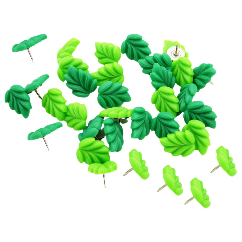 

30 Pcs Cute Leaves Green Thumbtacks Resin Plant Press Pins Photo Wall I-shaped Nails 30pcs Office Map Decor Gold Push