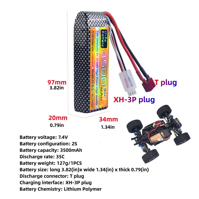 Upgrade 2S 35C 3500mAh 7.4V Lipo Battery For MJX Hyper Go H16P H16E H16GT H16BM H16PL 14301 14302 14209 14210 With T Plug