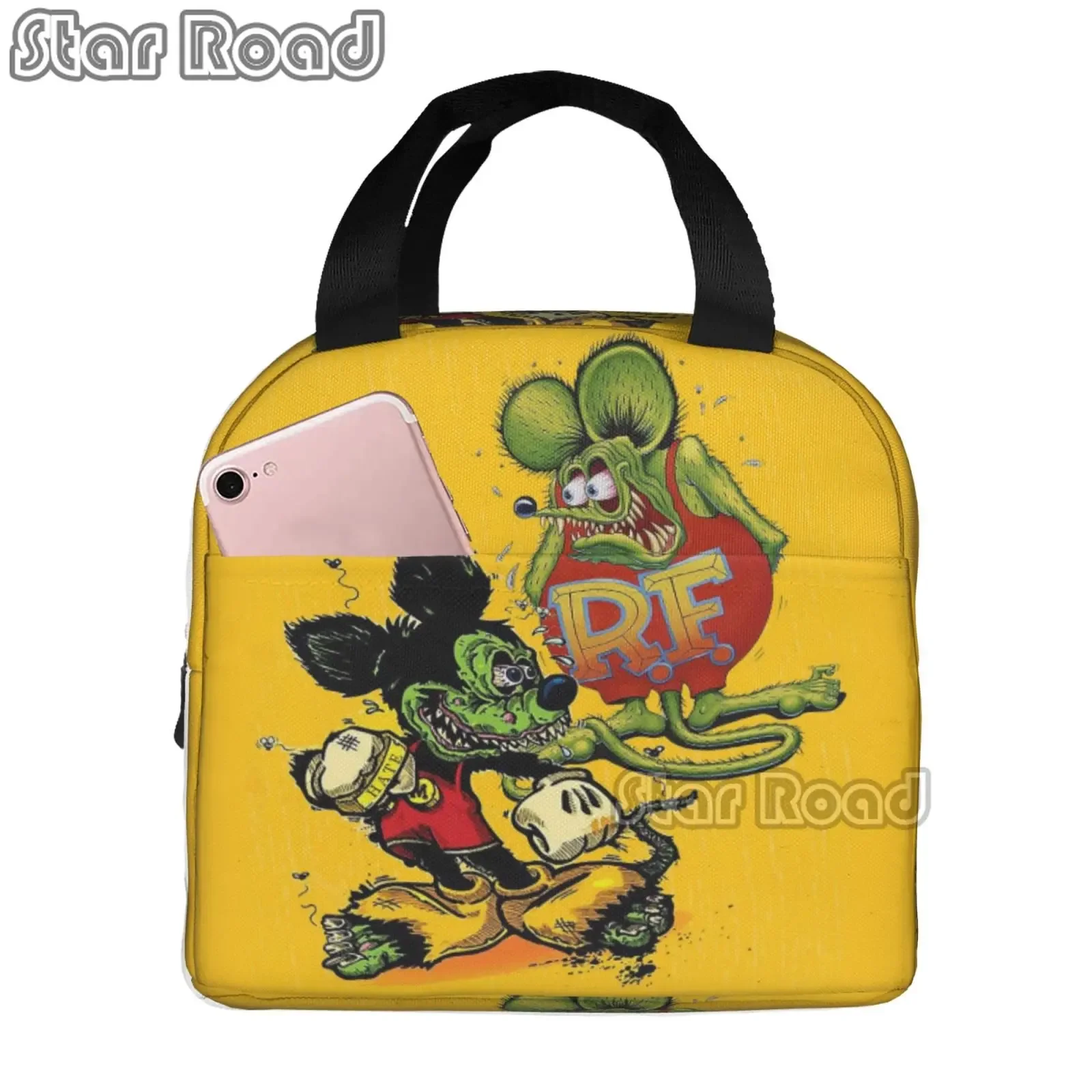 Cartoon Anime Kawaii Rat Fink Lunch Bag Waterproof Insulated Oxford Cooler Bag Thermal Cold Food Picnic Lunch Box for Women Girl