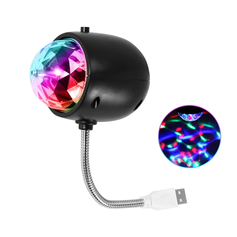 Hot-USB Disco Ball Lamp, Rotating RGB Colored LED Stage Lighting Party Bulb With 3W Book Light, USB Powered (Black)