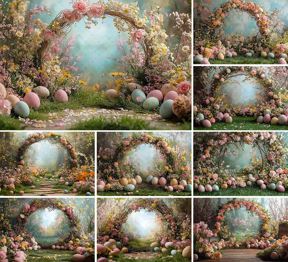 Mehofond Photography Background Spring Easter Arch Pink Floral Bunny Eggs Children Birthday Portrait Decor Backdrop Photo Studio