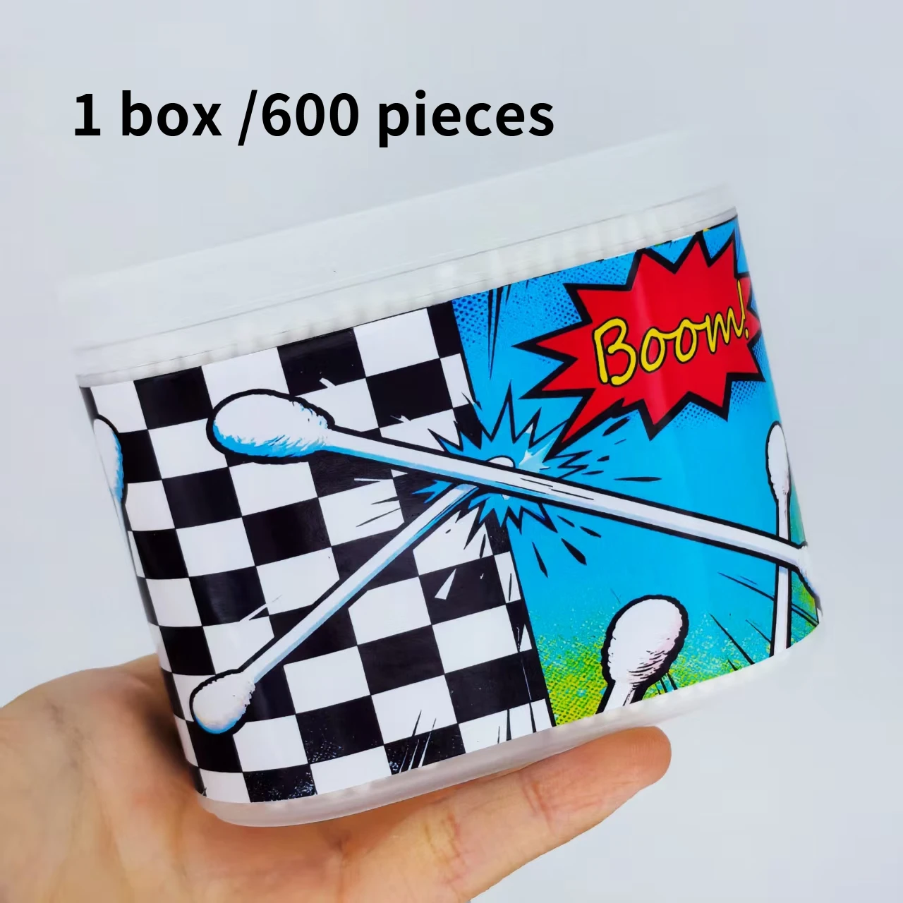 창의적인 흑백 체크무늬 미세축 면봉 600개, 양면 면봉, 선물용 면봉