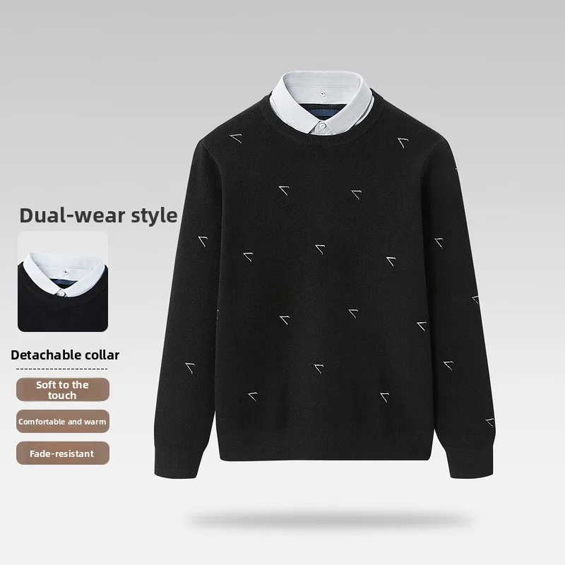 

Detachable Fake Two-Piece Knitwear for Men Autumn Winter 2025 Comfortable Loose Fit Long Sve irt Collar Warm Commute Wear