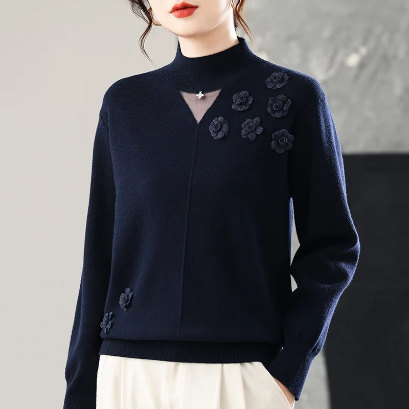 

Женский элегантный топ на осень-зиму, красивый возрастной модный трехмерный свитер с цветочным принтом, короткая внутренняя одежда, получерепа