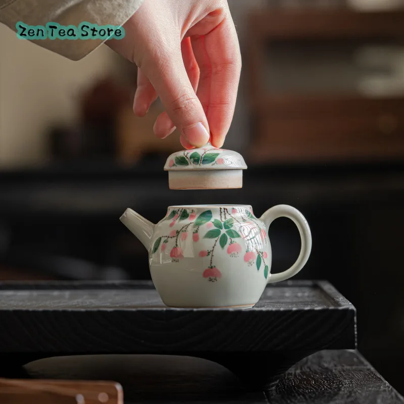 Pure Hand-painted Teapot Underglaze Color Peach Blossom Personal Teapot Household Ceramic Kung Fu Tea Set Teapot