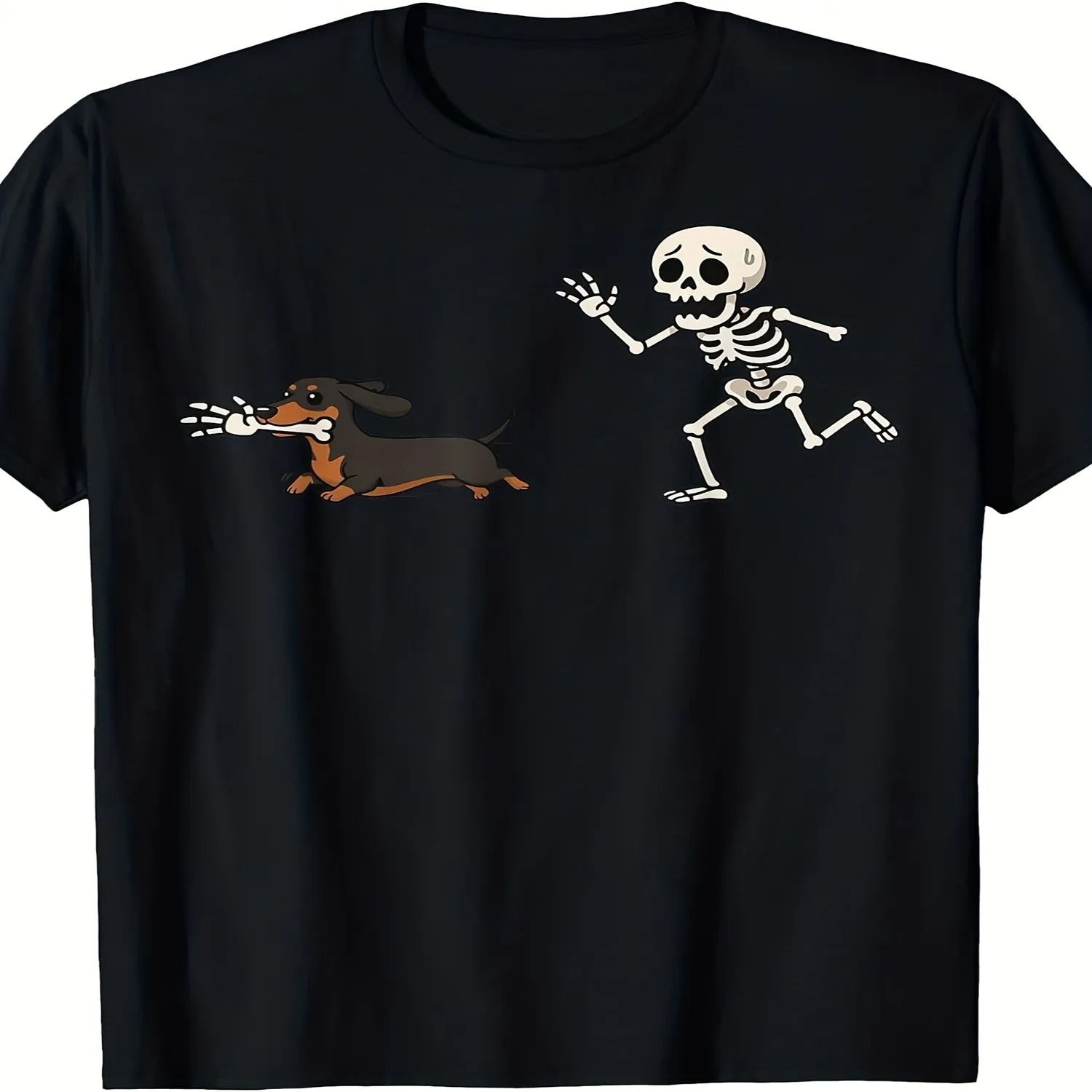 Retro Dachshund Skeleton Hand T-Shirt - Crew Neck Tee with Dachshund Graphic, Soft Casual Shirt Suitable for Him, Her, Year-Round Wear, Gift for Dog Lovers, Machine Washable Retro Style Short Sleeve T Shirt, Birthday Gift Tee
