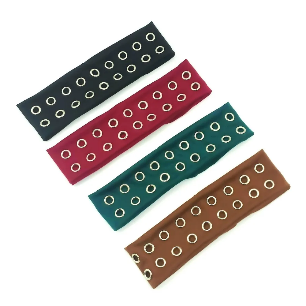 Stretchy Punk Headwrap with Eyelets Metal Steampunk Hollowed Out Eyelets Headband Rock Leopard Print Grunge Style Headbands
