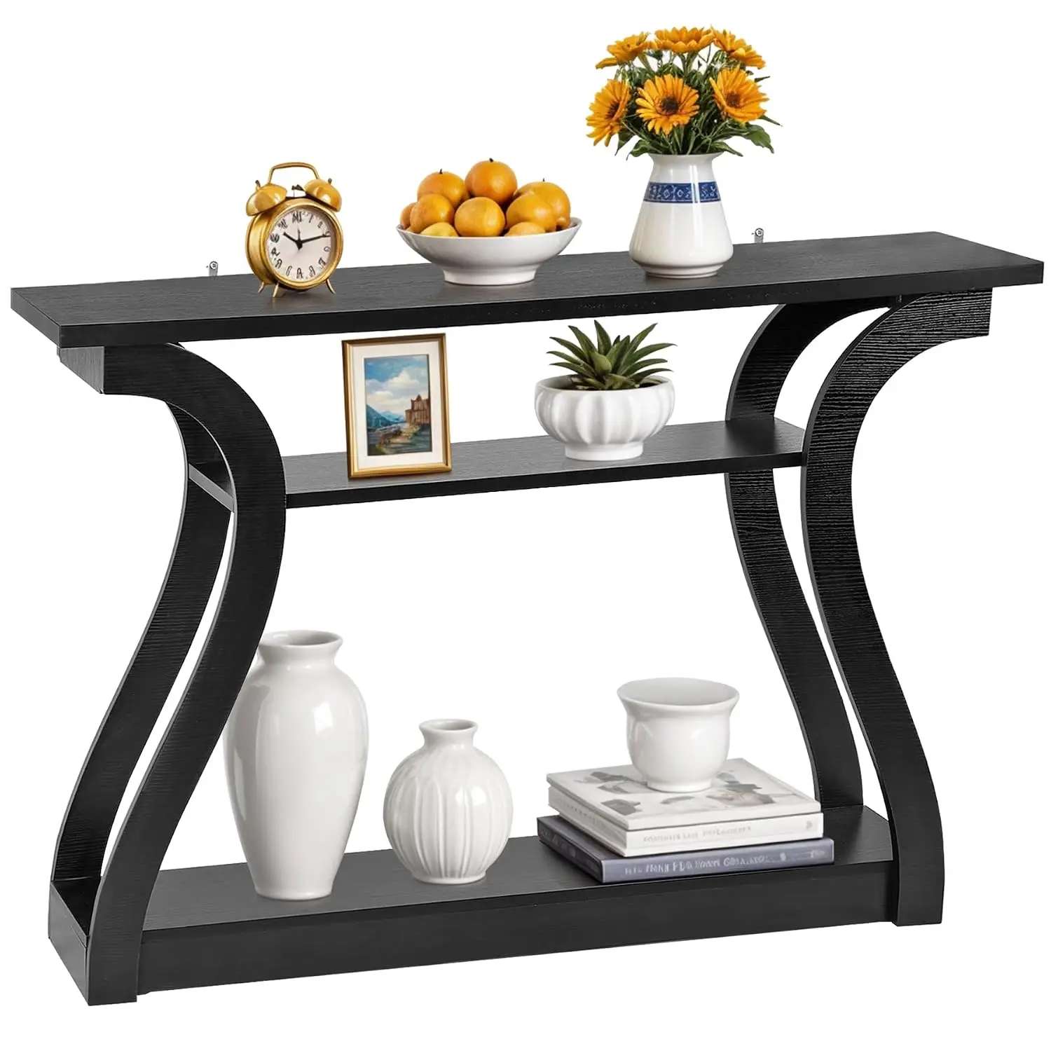 Wood Console Table with Charging Station 3 Tier Accent Sofa Table for Entryway Living Room Hallway 49in, Customized
