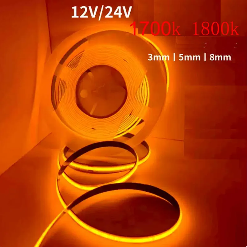 5m 2mm 2.7mm 3mm 4mm 5mm Thin Slim LED Strip Flexible Tape Orange Amber Fire 1700k 1800k 3000K 4000K 6000K  Backlight 12v 24v