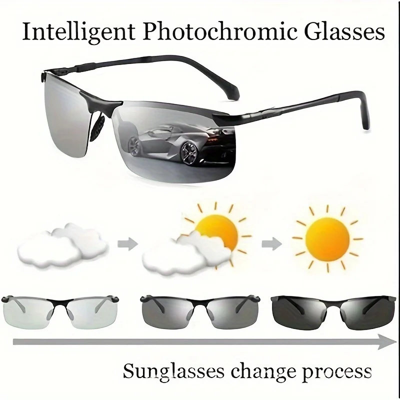 2pcs Intelligent photosensitive color changing polarized sunglasses for men's day and night cycling sunglasses
