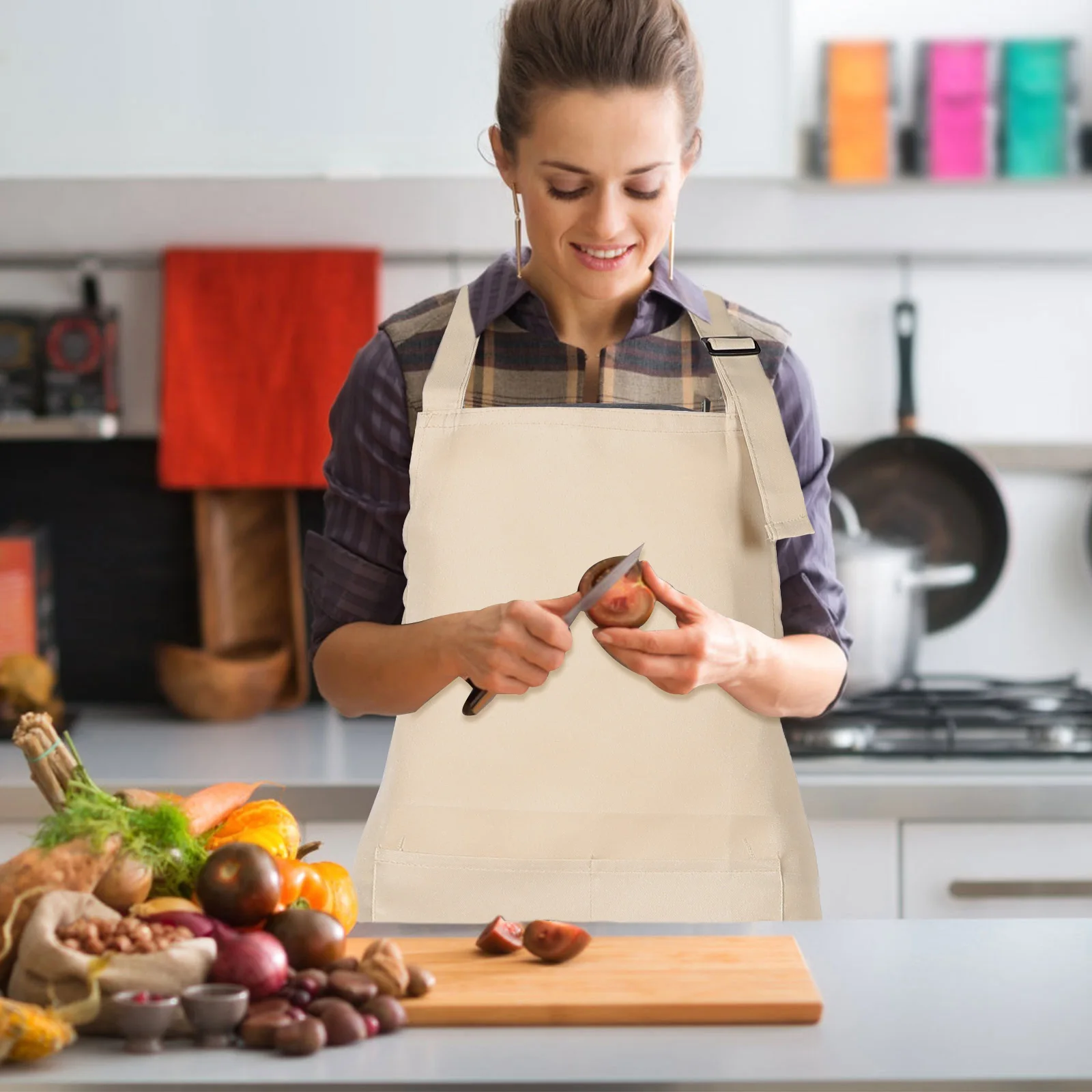 

2 Pockets Adjustable Apron Kitchen Bib Halter neck Sleeveless Easy Clean Protective Wear for Chef Men Adult Commercial