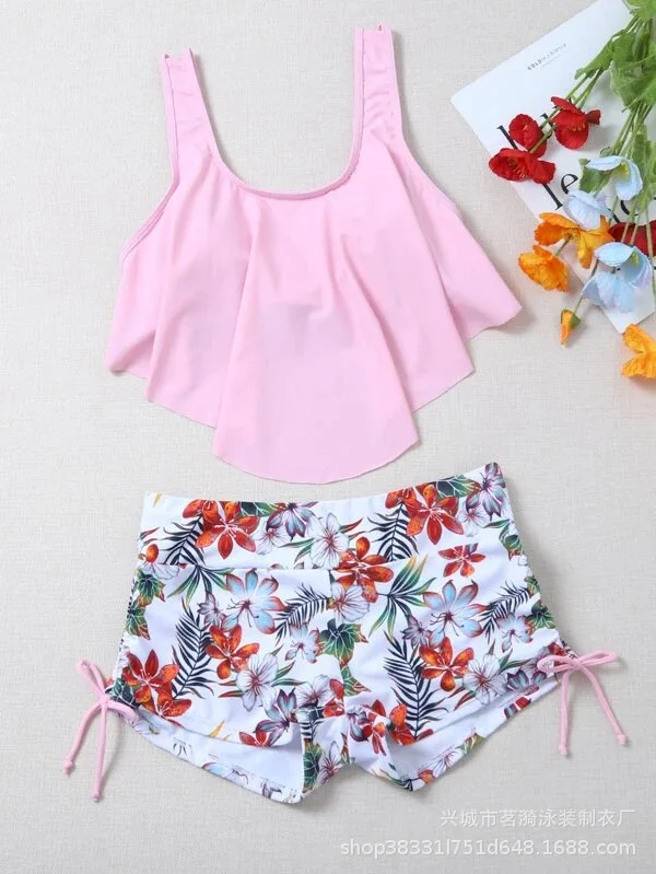 Summer Ruffles Swimsuits Tankini Sets Female Swimwear Sports Beach Wear Two-Piece Bathing Suits Pool Women Swimming Suit 2024