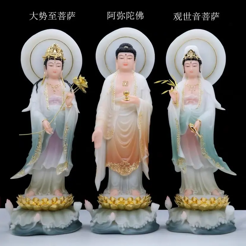 A SET 3P Buddhism figure jade gilding XI FANG SAN SHENG buddha  HOME protection Prosperity safe luck FENG SHUI statue