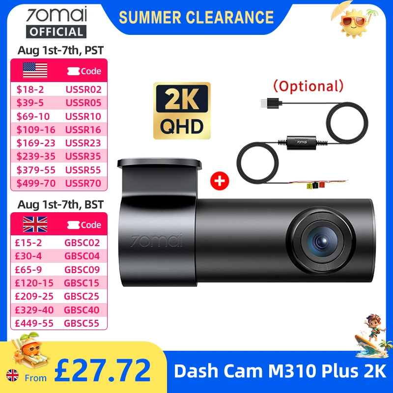 70mai M310 2K Dash Cam with Night Vision, Voice Control & Parking Mode